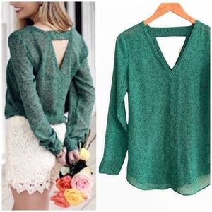 Cabi Floral Cutout Bountiful Sheer Blouse Green XS